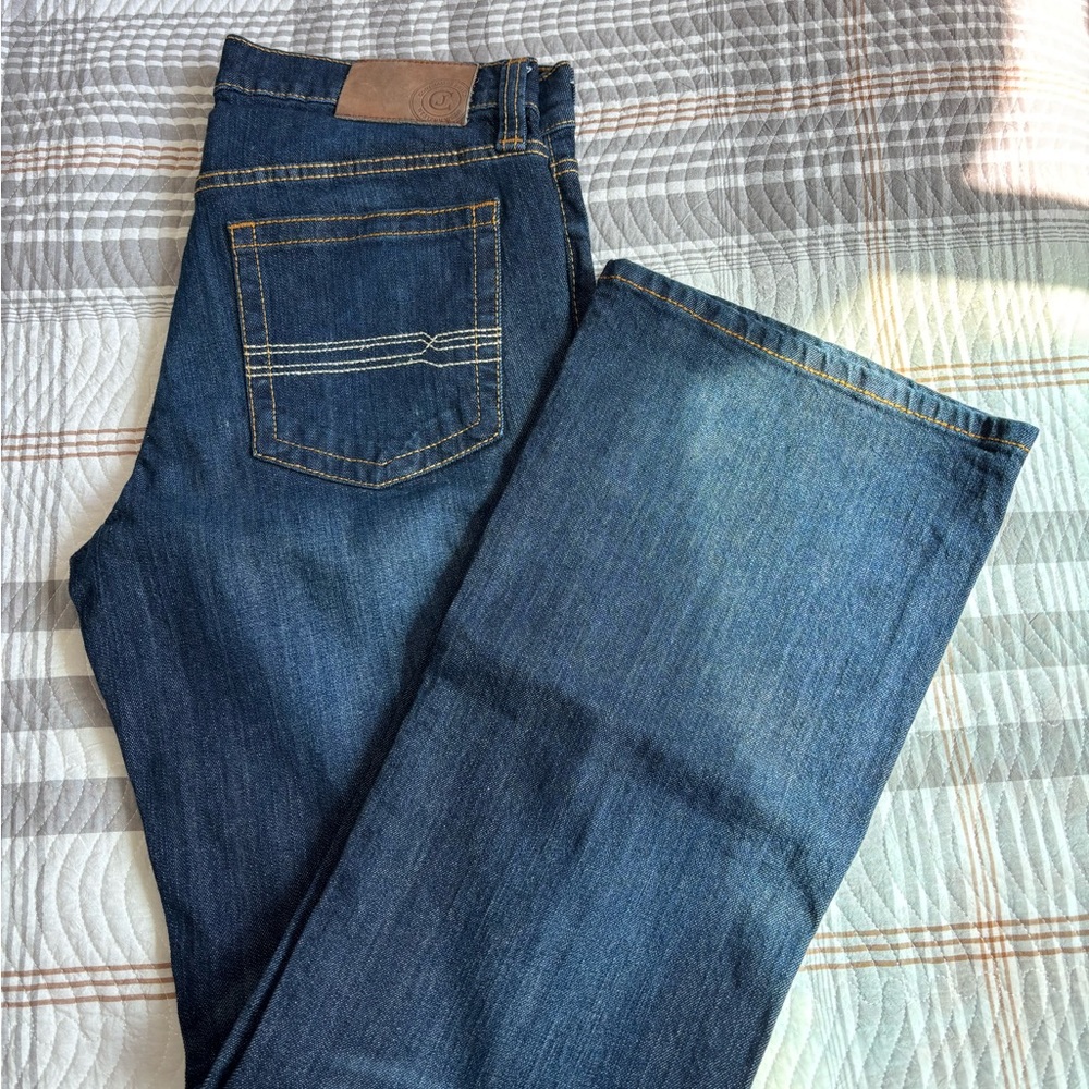 Men's Dark Blue Bootcut Jeans with Classic Stitching